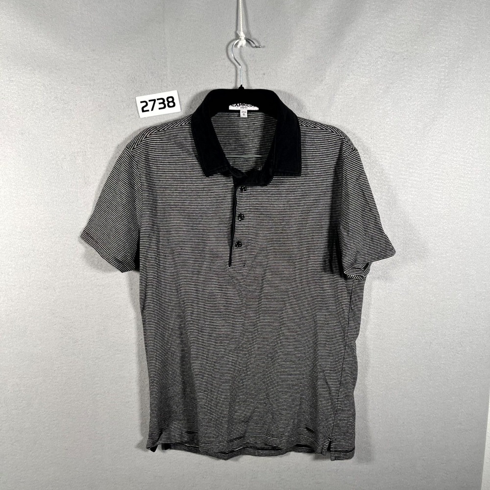 Express Polo Shirt Mens Medium Multicolor Striped Cotton Stretch Side Slit Golf